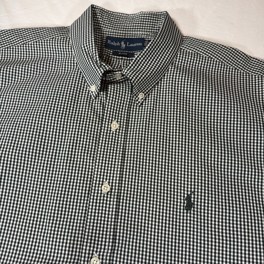 Ralph Lauren Blake XXL Green Gingham Plaid Check Short Sleeve Button Down Shirt